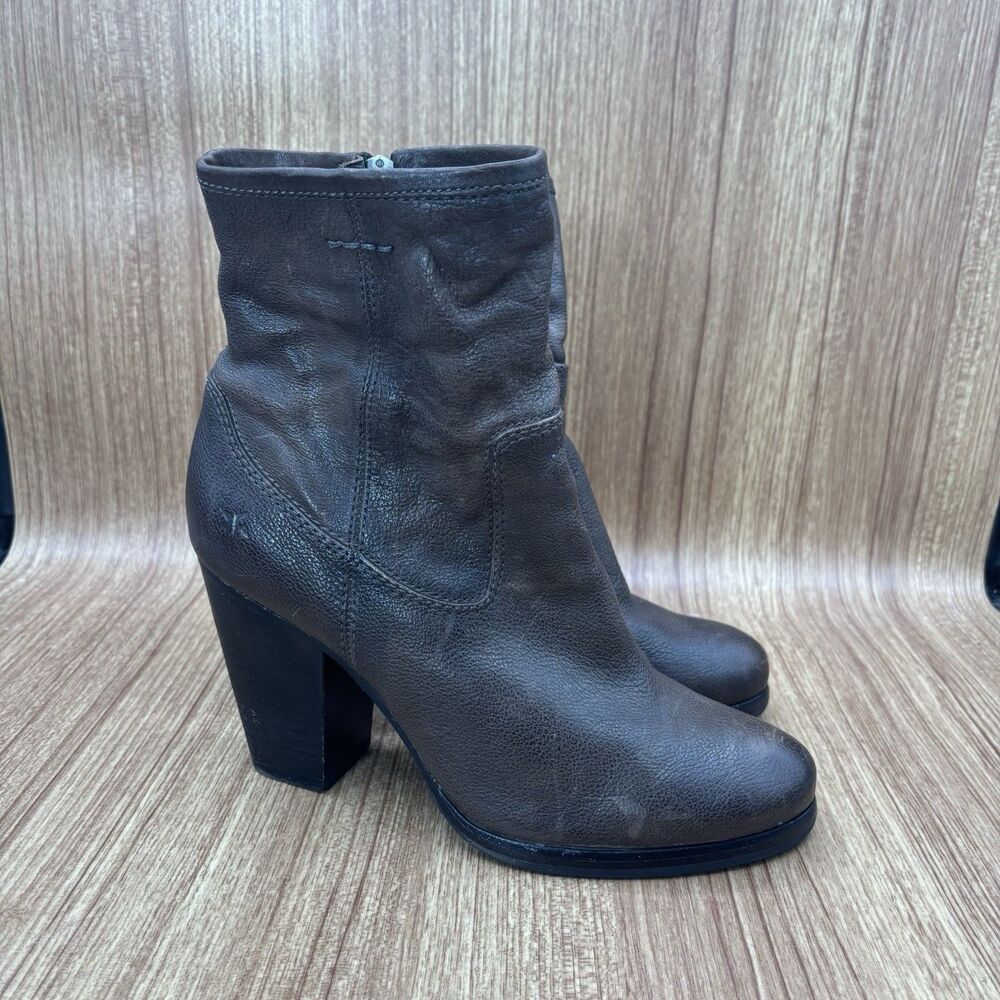 FRYE Patty Artisan Zip Heel Boots Brown Leather Women's Size US 8M